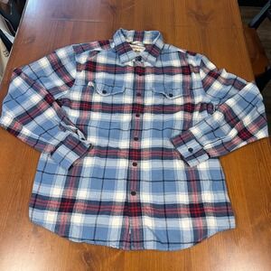 American Eagle Mens Flannel Shirt Large‎ Red White Blue Plaid Long Sleeve Button